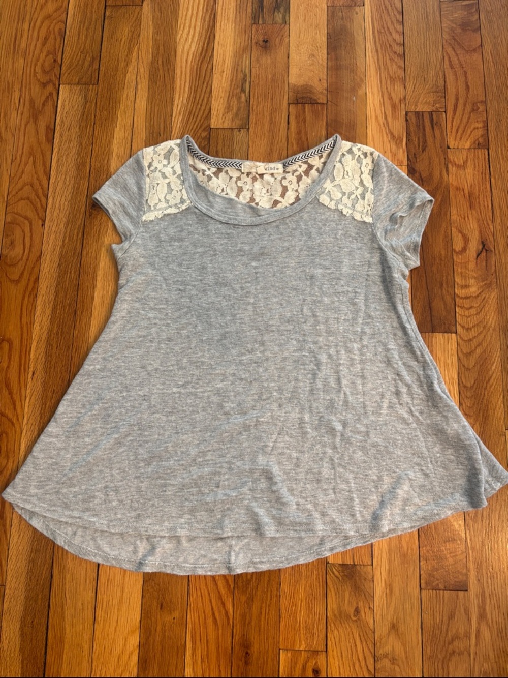 Rewind Gray Tee with Cream Lace Yoke (1)